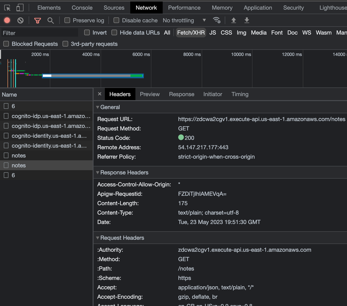 Network tab showing SST endpoint requests